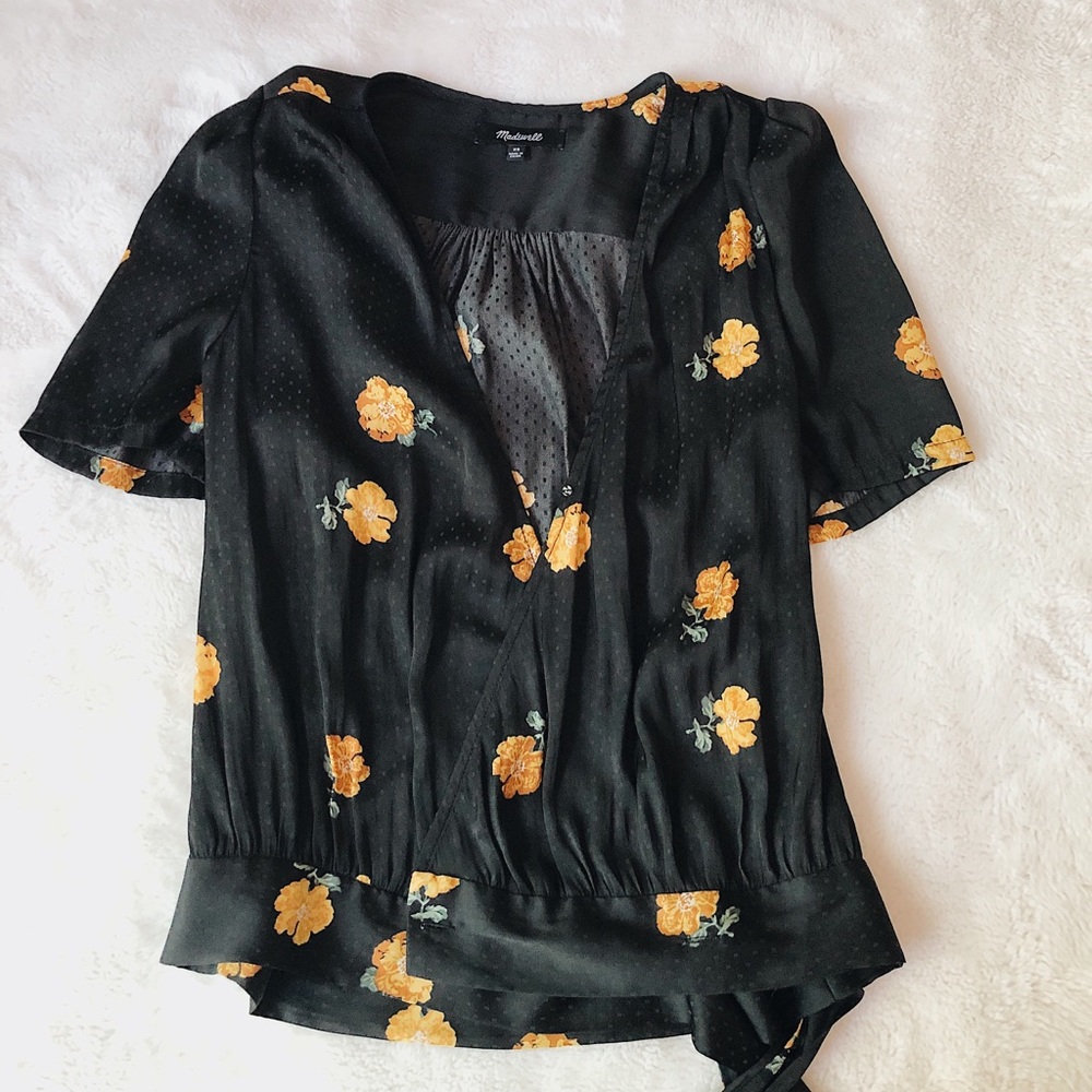WORN ONCE Madewell side tie floral silk shirt